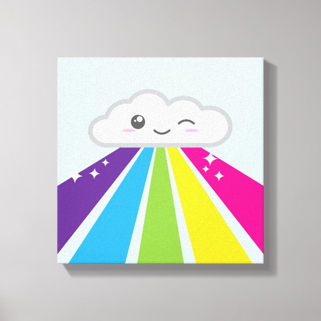 Kawaii Cloud and Rainbow Wrapped Canvas Print (Front)