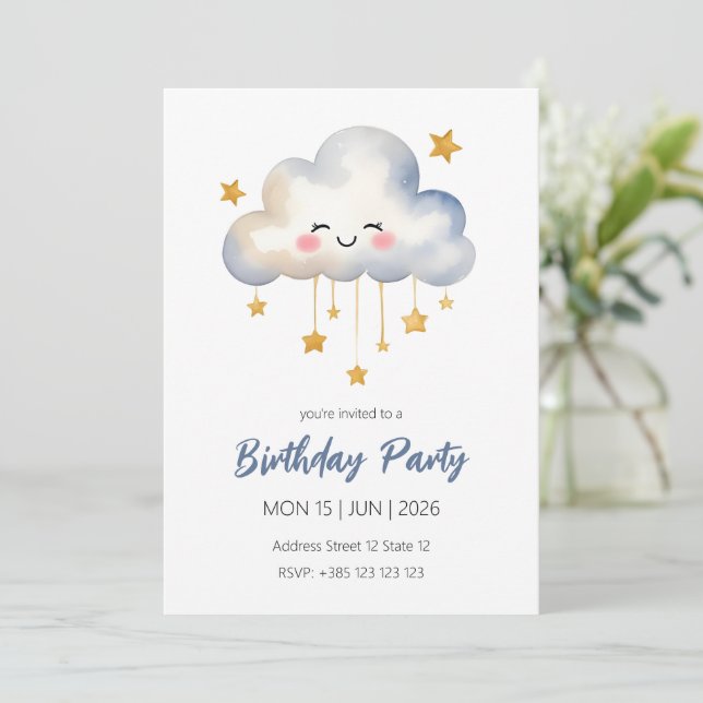 Kawaii Cloud Birthday Party Invitation (Standing Front)