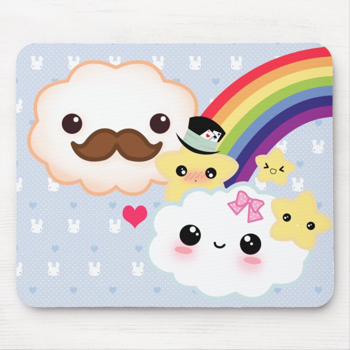 Kawaii cloud couple with rainbow and stars mouse pad