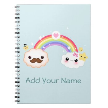 Kawaii Cloud Couple With Rainbow And Stars Notebook by Chibibunny at Zazzle
