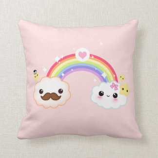 Kawaii cloud couple with rainbow and stars throw pillow