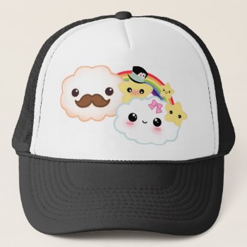 Kawaii Cloud Couple With Rainbow And Stars Trucker Hat by Chibibunny at Zazzle