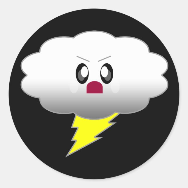 KAWAII CLOUD LIGHTNING THUNDER STORM CLASSIC ROUND STICKER (Front)