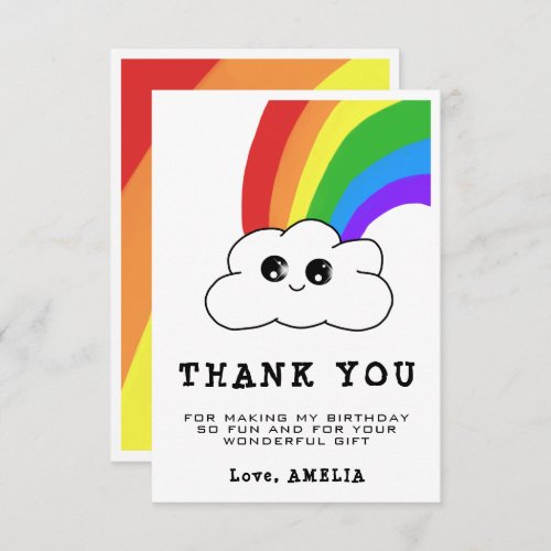 Kawaii Cloud Rainbow Girly Kids Birthday  Thank You Card