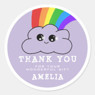 Kawaii Cloud Rainbow Pink Birthday Thank you Classic Round Sticker