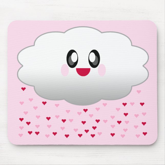 KAWAII CLOUD RAINING HEARTS LOVE MOUSE PAD (Front)