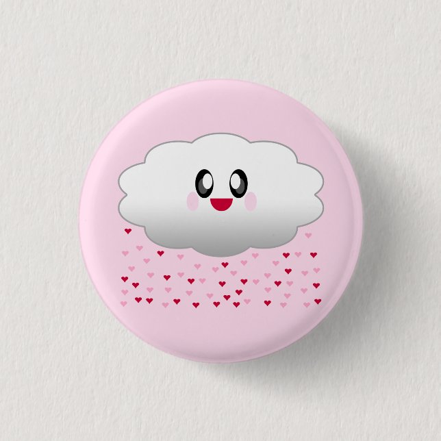 KAWAII CLOUD RAINING HEARTS LOVE PINBACK BUTTON (Front)