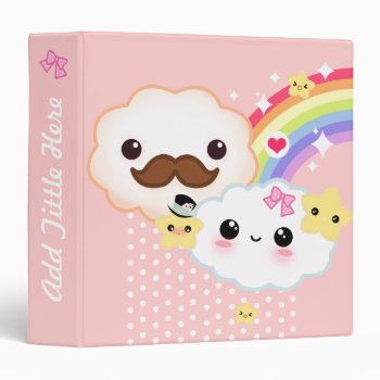 Kawaii Clouds With Rainbow And Stars On Pink Binder by Chibibunny at Zazzle
