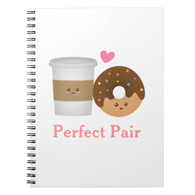 Kawaii Coffee and Donut in love, Perfect Pair Notebook (Front)