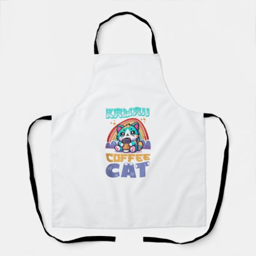 Kawaii Coffee Cat Adorable Anime Style  Apron