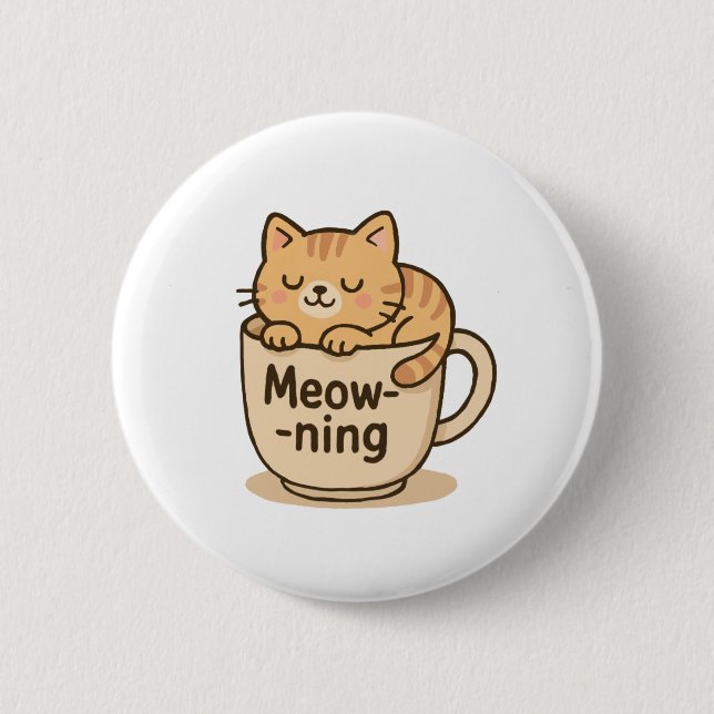 Kawaii Coffee Cat Button (Front)