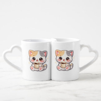Kawaii Coffee Cat Lovers Mugs – Matching Heart-Han