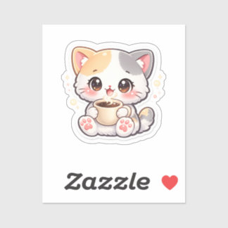 Kawaii Coffee Cat Rectangular Sticker – Cute Kit