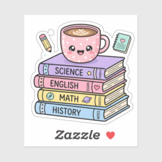 Kawaii Coffee Cup and Study Books Sticker