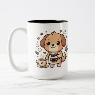 Kawaii Coffee Dog Barista Two-Tone Mug