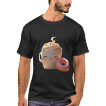 Kawaii Coffee & Donut T-shirt – Cute Sleepy Cup