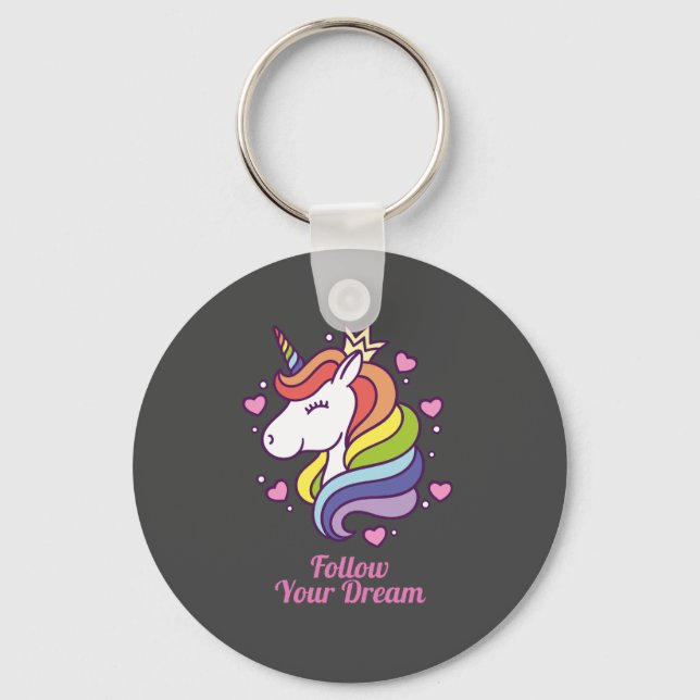 Kawaii Colorful Rainbow Unicorn Dreams       Keychain (Front)