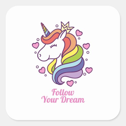 Kawaii Colorful Rainbow Unicorn Dreams      Square Sticker