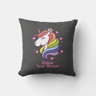 Kawaii Colorful Rainbow Unicorn Dreams       Throw Pillow