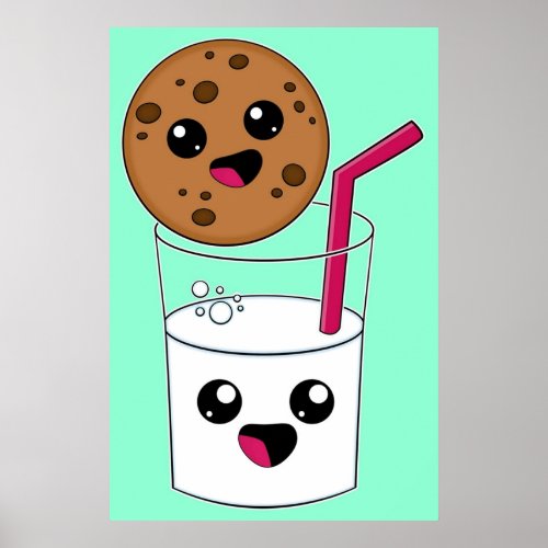 Kawaii Cookie and Milk Poster