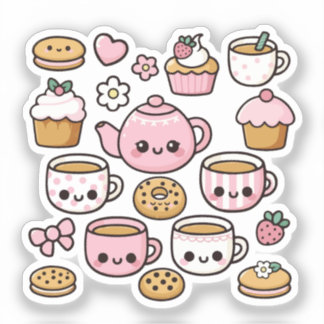 Kawaii cookies and tea sticker