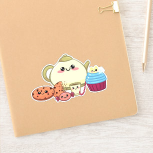 kawaii cookies and warm tea time sticker