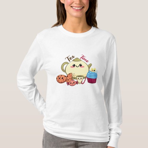 kawaii cookies and warm tea time T_Shirt