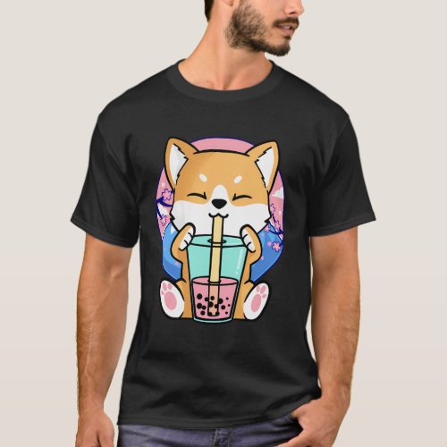 Kawaii Corgi Dog Bubble Tea Boba Anime Neko Japane T_Shirt