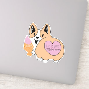 Kawaii Corgi With Ice Cream Sticker