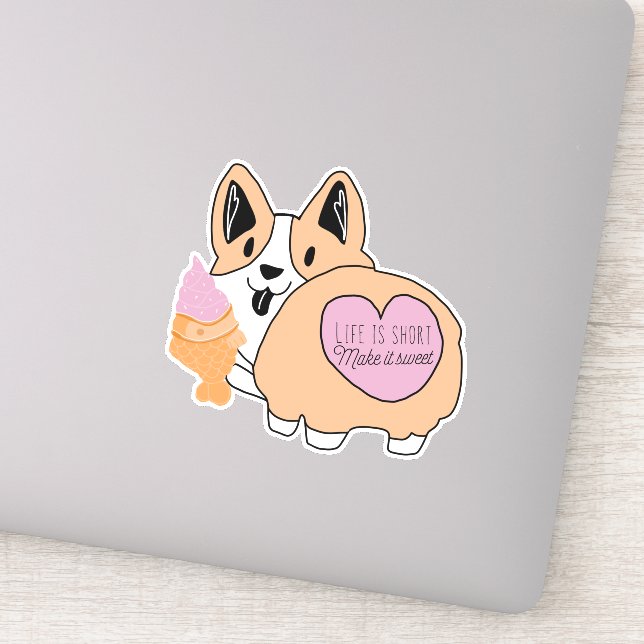 Kawaii Corgi With Ice Cream Sticker (Detail)