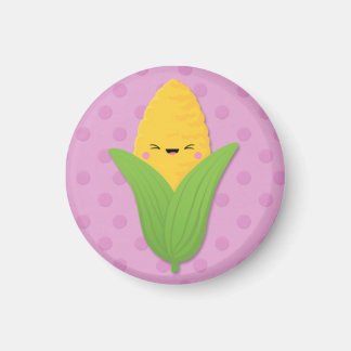 Kawaii Corn on The Cob on Purple Polka Dots Magnet