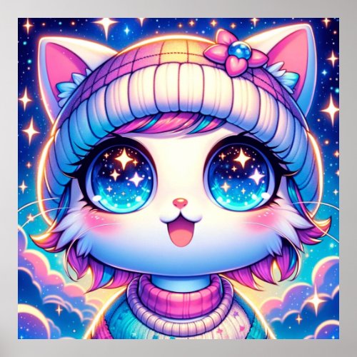 Kawaii Cosmic Cat Poster