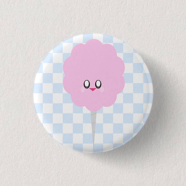 KAWAII COTTON CANDY CHECKERBOARD PIN BUTTON (Front)