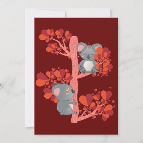 Kawaii couple of koalas with hearts tree thank you card