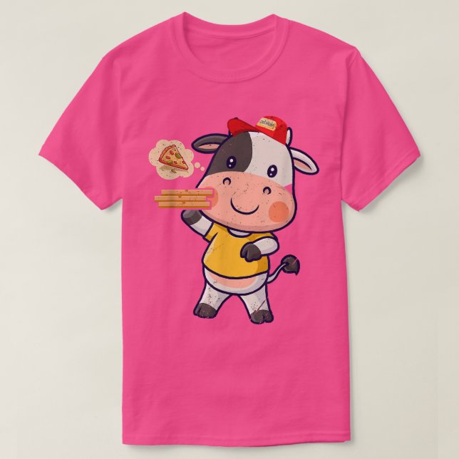 Kawaii Cow Cute Animal Pizza Delivery Funny Pizza  T-Shirt (Design Front)