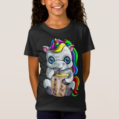 Kawaii Cow Loves Bubble Tea Cute Unicorn Moonicorn T_Shirt