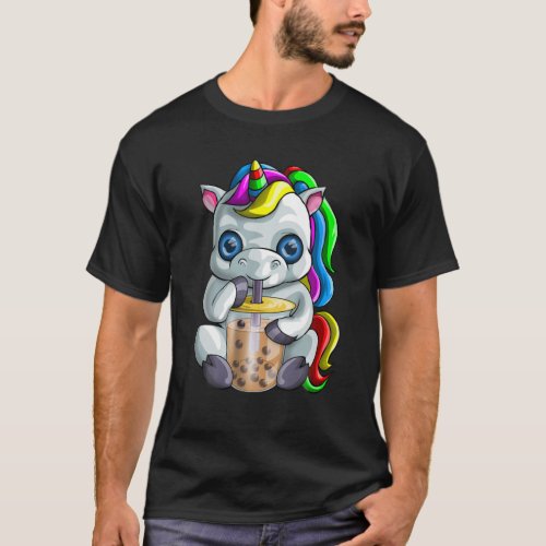 Kawaii Cow Loves Bubble Tea Cute Unicorn Moonicorn T_Shirt