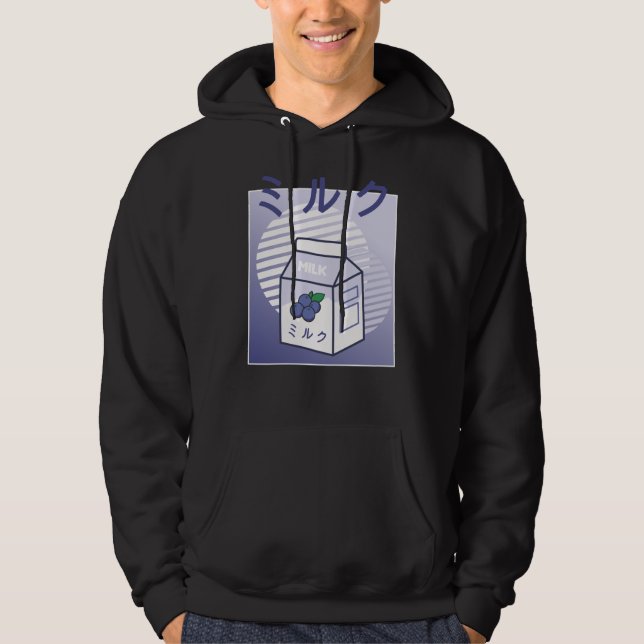 Kawaii Cow Retro Japanese Blueberry Milk Hoodie (Front)