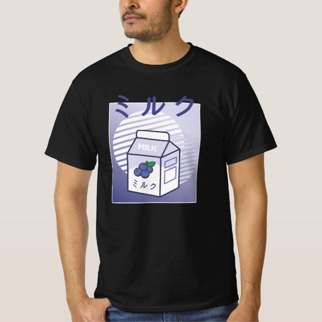 Kawaii Cow Retro Japanese Blueberry Milk T-Shirt (Front)