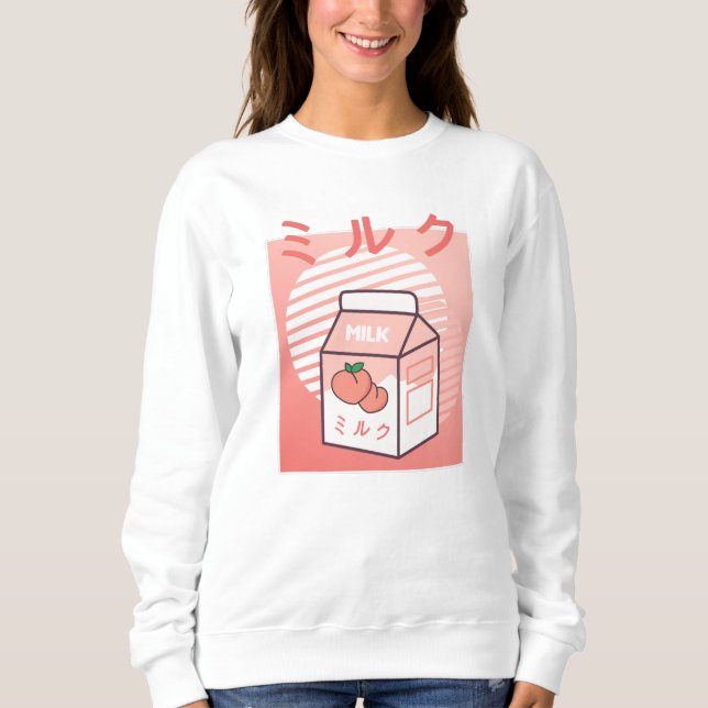 Kawaii Cow Retro Japanese Peach Milk Sweatshirt (Front)