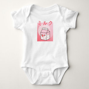 Kawaii Cow Retro Japanese Strawberry Milkshake Baby Bodysuit