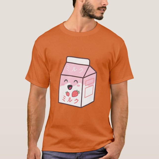 Kawaii Cow Retro Japanese Strawberry Milkshake ret T-Shirt (Front)