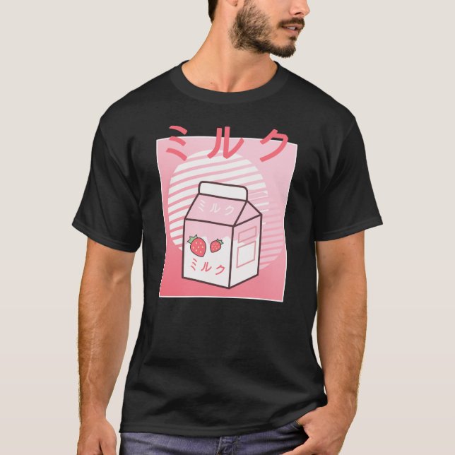 Kawaii Cow Retro Japanese Strawberry Milkshake T-Shirt (Front)