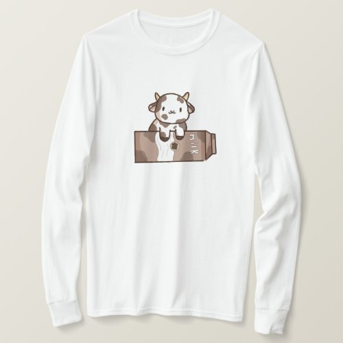 Kawaii Cow Shirt Chocolate Milk Long Sleeve T_Shirt