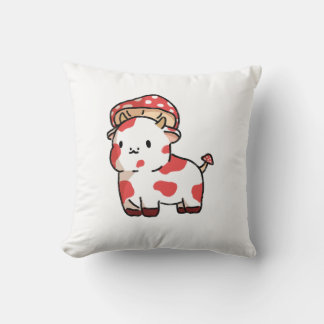 Kawaii Cow Throw Pillow, Cute Mushroom Cow Throw Pillow
