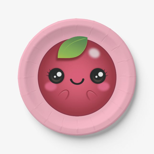 Kawaii Cranberry Paper Plates (Front)