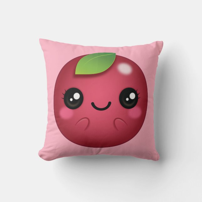 Kawaii Cranberry Throw Pillow (Front)