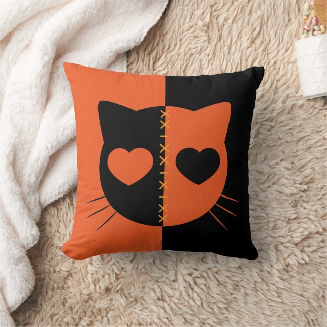 Kawaii Creepy Cute Cat Halloween Throw Pillow (Blanket)