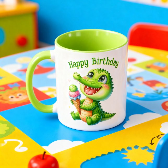 Kawaii Crocodile Birthday Mug with Ice Cream (Creator Uploaded)