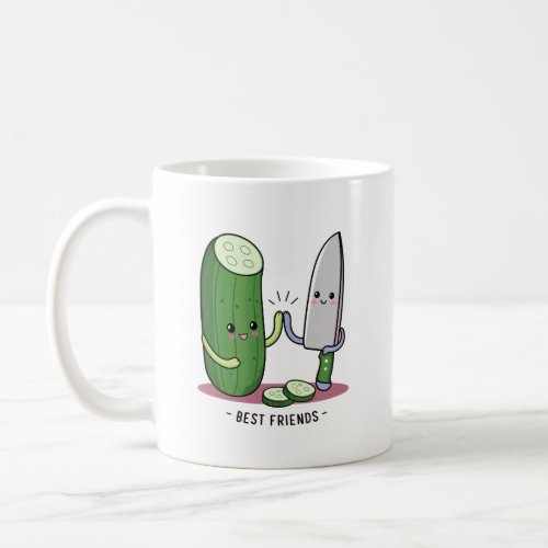 Kawaii Cucumber and Knife _ Best friends Coffee Mug